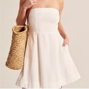 Abercrombie & Fitch White Strapless Linen Blend Mini Dress